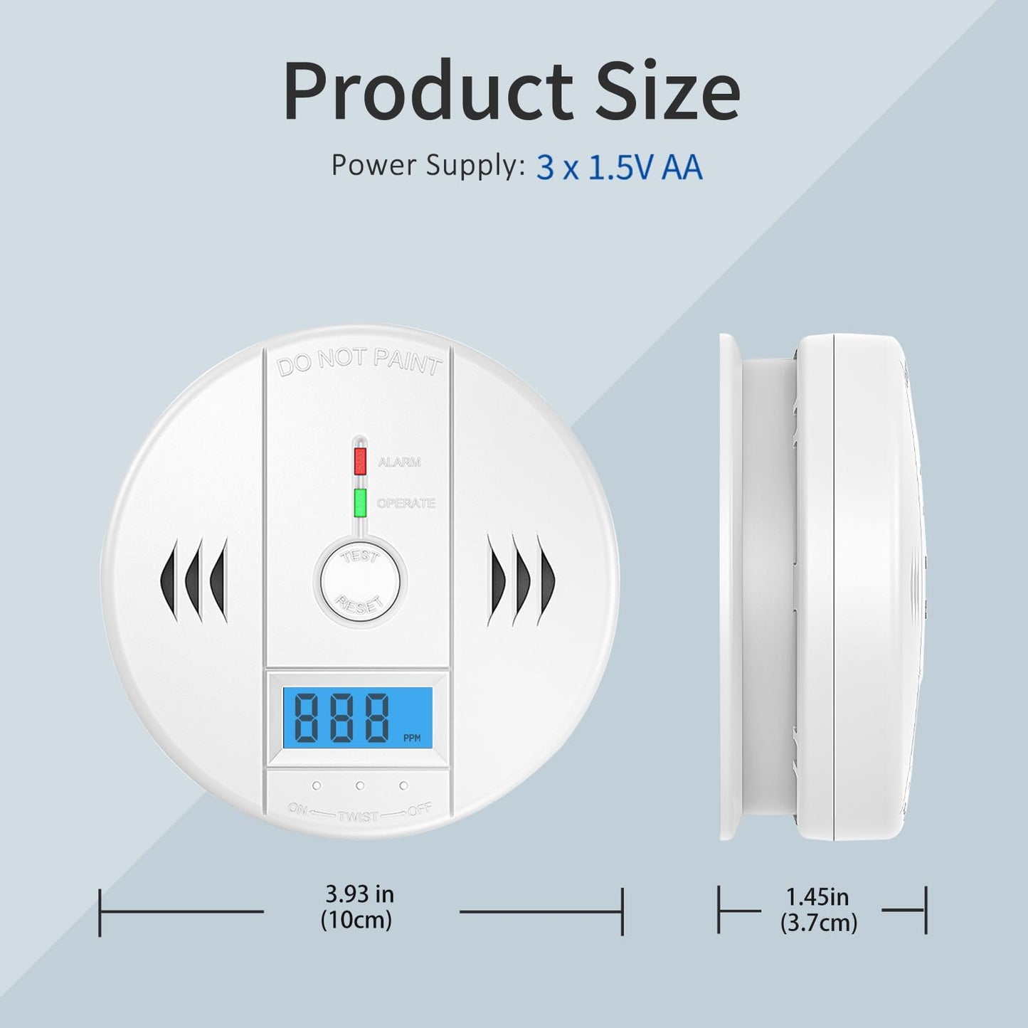 Carbon Monoxide Detectors, CO Detector Battery Powered, Carbon Monoxide Alarm with Sensitive CO Sensor, LCD Display and Sound Warning for Home, Bedroom, Kitchen