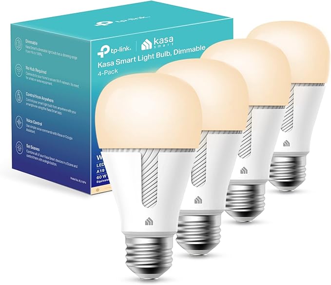 Kasa Smart Light Bulbs that works with Alexa and Google Home, Dimmable Smart LED Bulb, A19, 9W, 800Lumens, Soft White(2700...