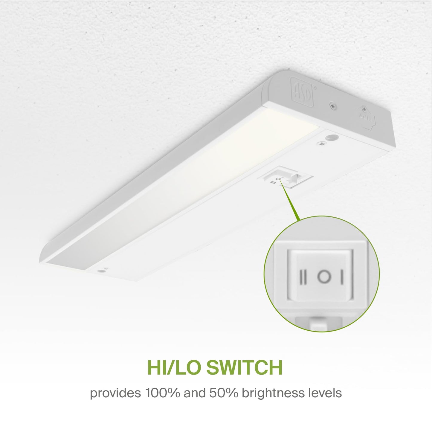 Asd Led Under Cabinet Lighting, 9 Inch, Dimmable, Hardwired/Plug-In, 3 Color Levels, Aluminum, White Finish, Model A-Ucl-9D3Cc-W