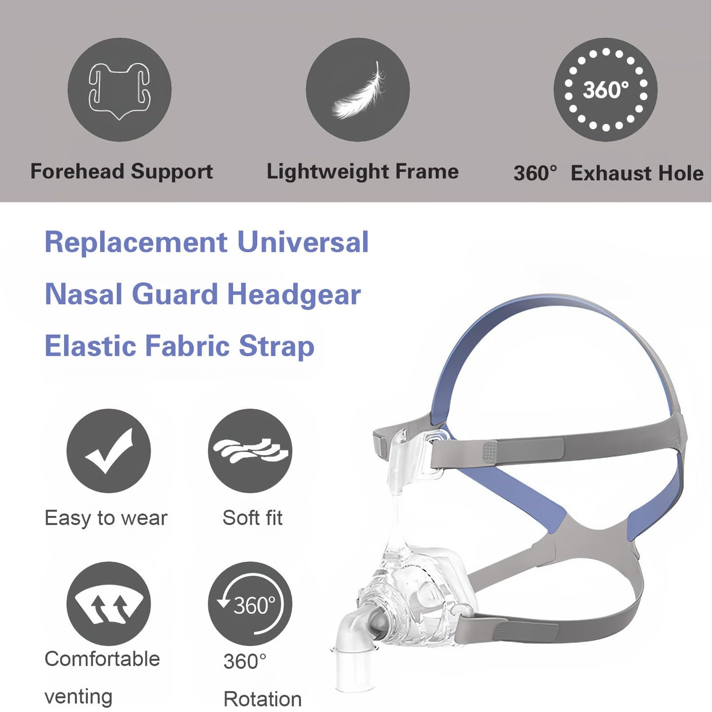 Replacement Universal Nasal Guard Headgear, Replacement Headgear for ResMed Mirage FX Nasal Guard, Breathing Machine Accessory for Mirage FX Elastic Fabric Strap