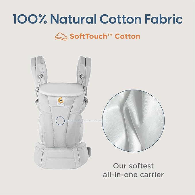 Ergobaby Omni Dream Cotton Baby Carrier Newborn to Toddler - Breathable Baby Carrier for Summer - All-Position Carriers for Newborn to Toddler with Lumbar Support (7-45 lbs) - Cotton, Pearl Grey