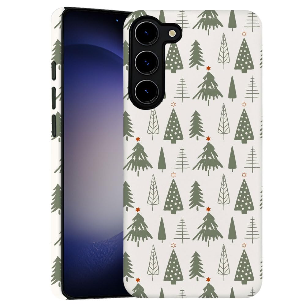 TnXee Case for Samsung Galaxy S23,Merry Christmas Tree Green Pattern Phone Case Drop Resistant Frosted 2 in 1 Solid Dual-Layer C