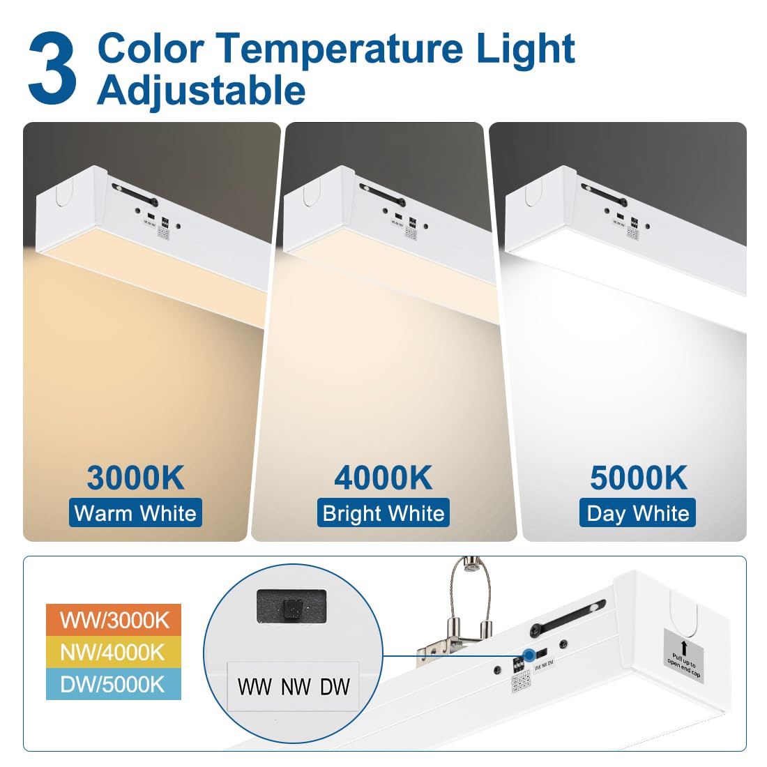 Dakason 4Ft Linkable Led Linear Light  50W/40W/30W  3000K/4000K/5000K Cct Selectable  Commercial Linear Lighting Fixture For Office  Dimmable Suspended/Flush Mount Light  White 1 Pack