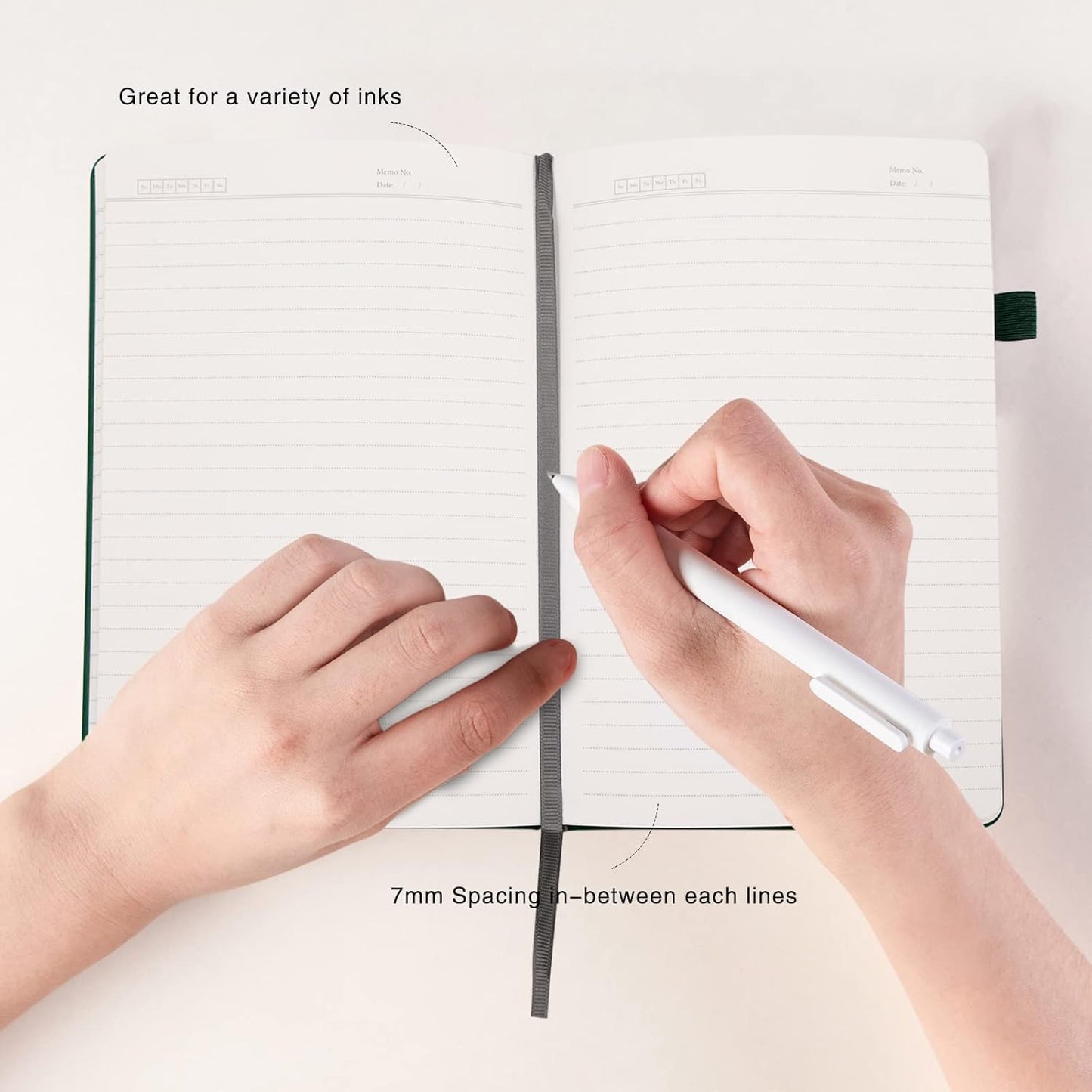 Deziliao Lined Journal Notebooks with Pen Loop, Hardcover Notebook Journal for Work, 100Gsm Premium Thick Paper with Inner Pocket, Medium 5.7"x8.4", （Dark-Green, Ruled）
