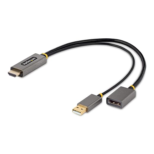 StarTech.com 1ft (30cm) HDMI to DisplayPort Adapter Cable, Active 4K 60Hz HDMI 2.0 to DP 1.2 Converter, HDR, USB Bus Power...