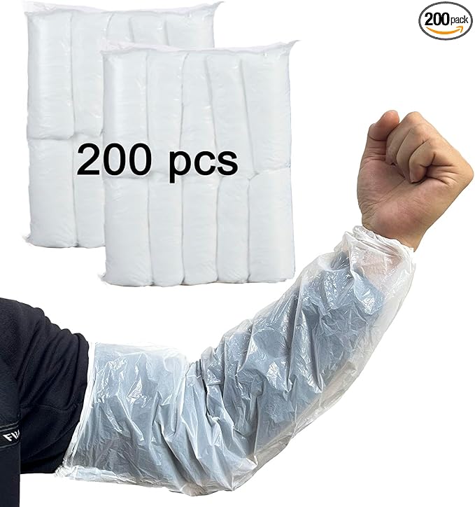 FIPASEN Disposable Oversleeves Covers, 200PCS Plastic Arm Sleeves Covers for Painting Repairing Cleaning Tattooing - White