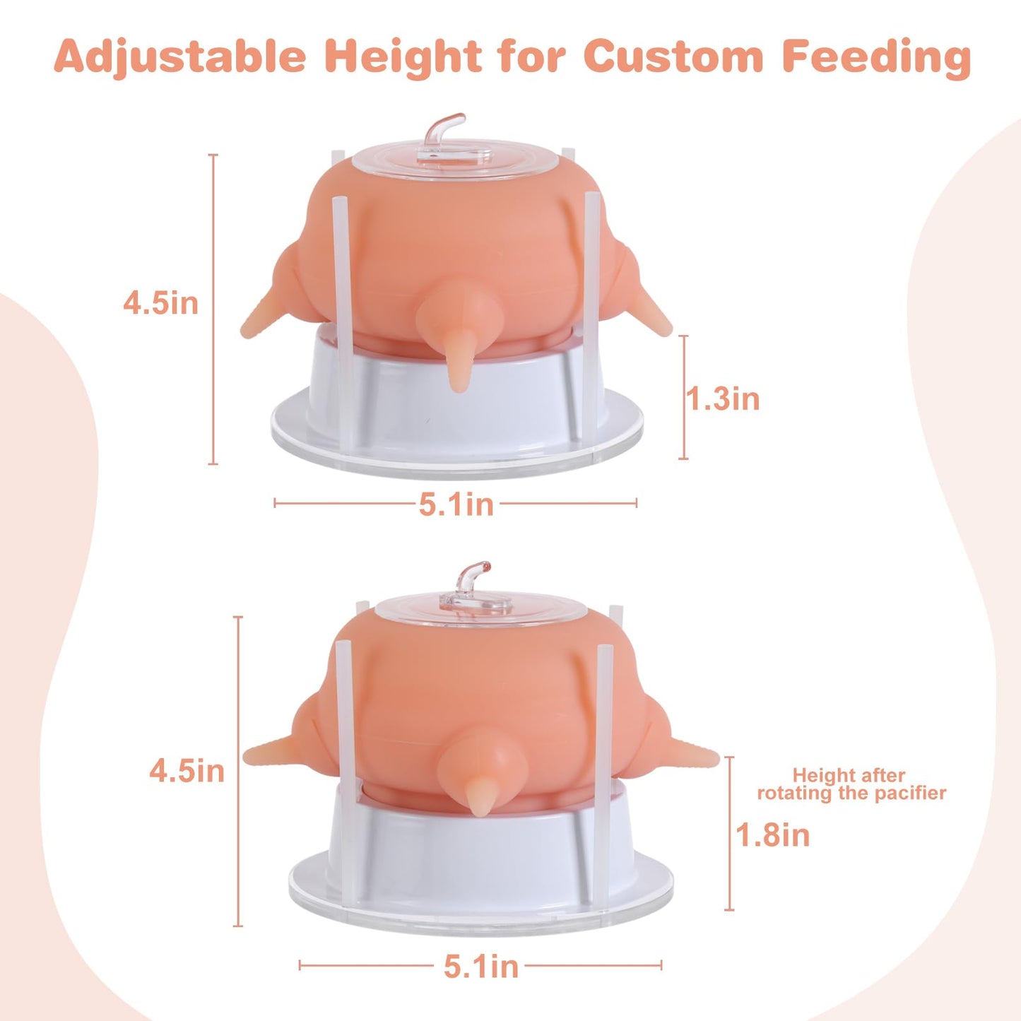 Elevonix Nursing Nipple Puppy Feeders for Multiple Puppies, 200ml Food-Grade Silicone with 4 Adjustable Detachable Nipples, Smooth Flow Nipple for Kitten Bottle Feeding Kit(Pink)