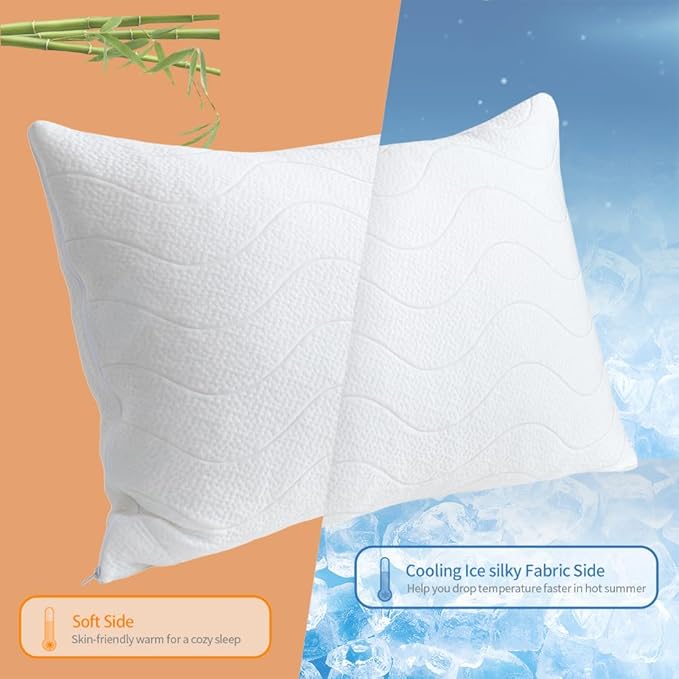 Memory Foam Pillows for Sleeping,Pillows Queen Size Set of 2 Adjustable Loft Bed Firm or Soft Pillows for Side, Back, Stomach, Hot Sleepers