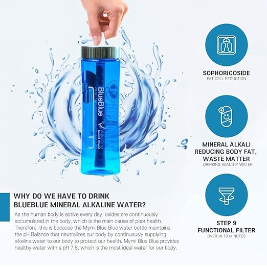 Mymi BlueBlue Alkaline Mineral 9 Stage Filter Water Bottles Alkaline Mineral Water Ionizer Portable Water Bottle (Filter Bottle 600 ML) Made in Korea
