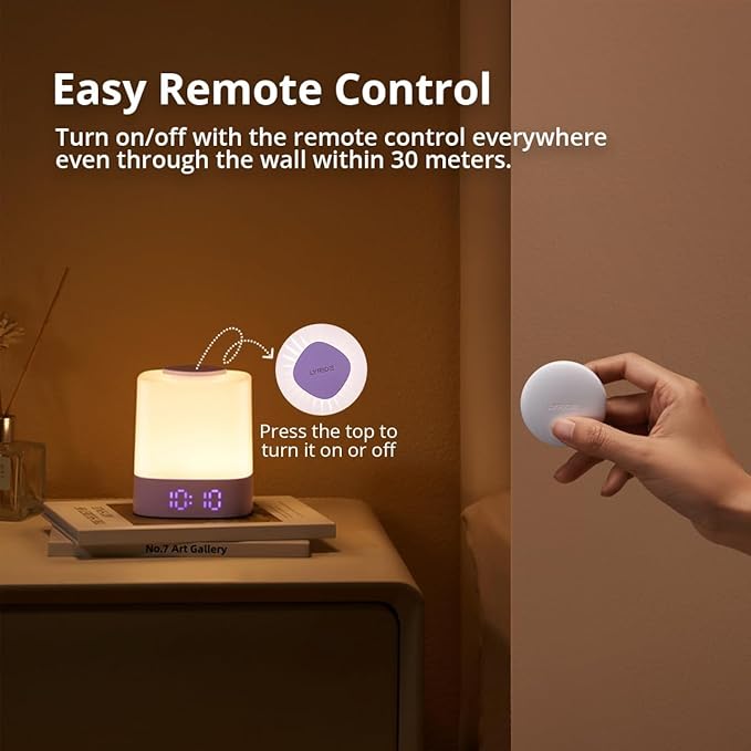 Lyridz LED Nursery Night Light with Clock, Portable Breastfeeding Table Lamp for Baby with Remote Control, 4000mAh Rechargeable Battery, Dimmable, 3 Color Temperature