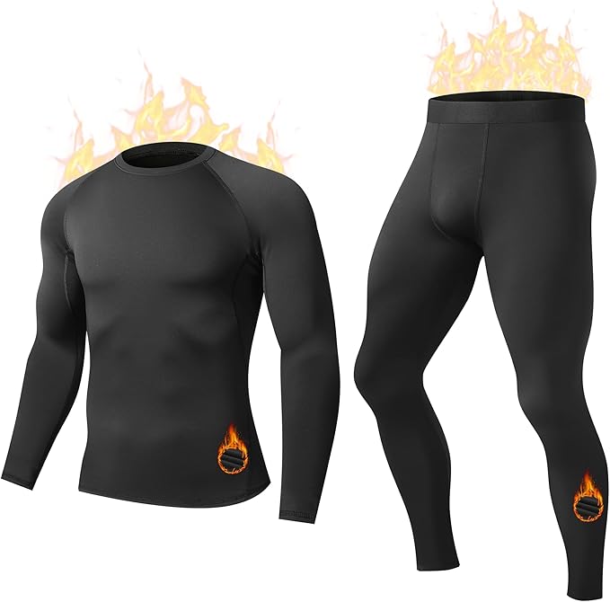 HovSiyla Men's Thermal Underwear Long Johns Fleece Lined Compression Pants Shirts Tops Athletic Base Layer Set Cold Weather