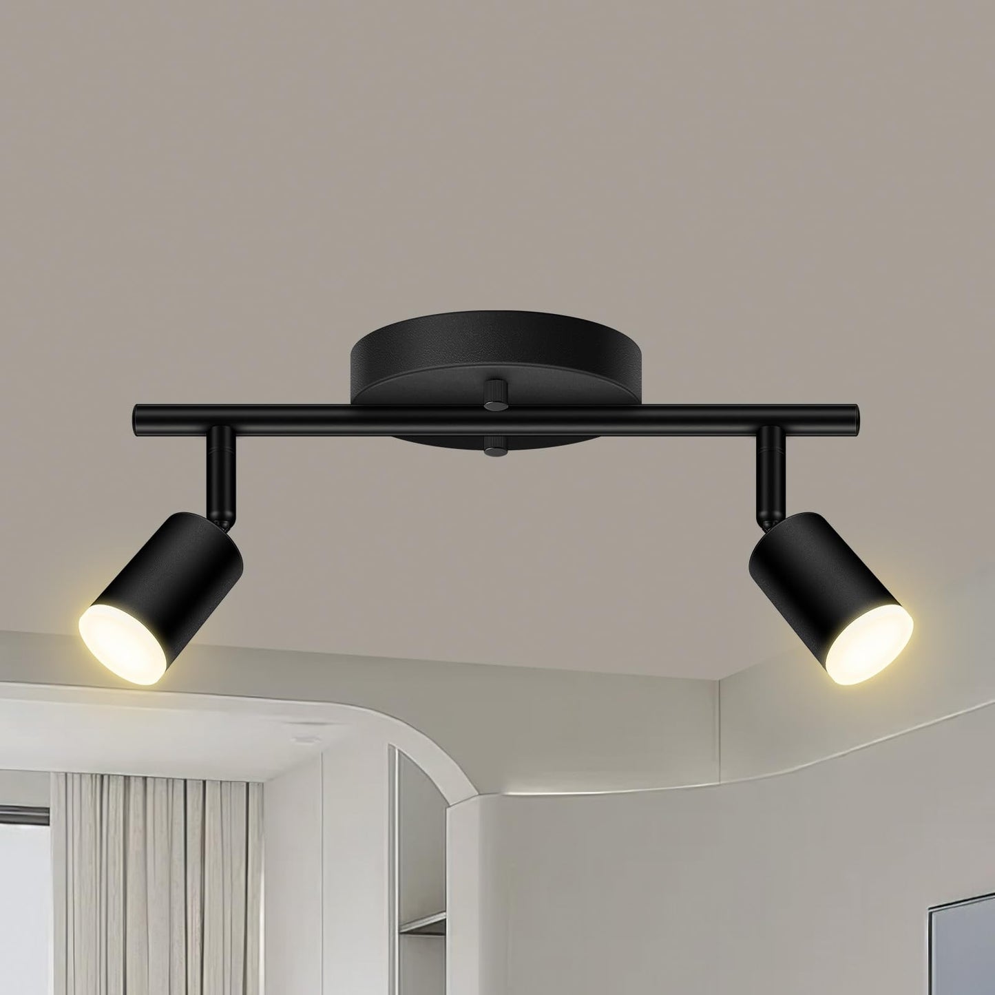 Auquee 2 Light Track Lighting Fixtures Ceiling  8W/2700K Black Track Lighting With Acrylic Lampshade & Rotatable Light Heads  20000Hrs Lifespan  Modern Led Track Lights Ceiling For Kitchen/Hallyway