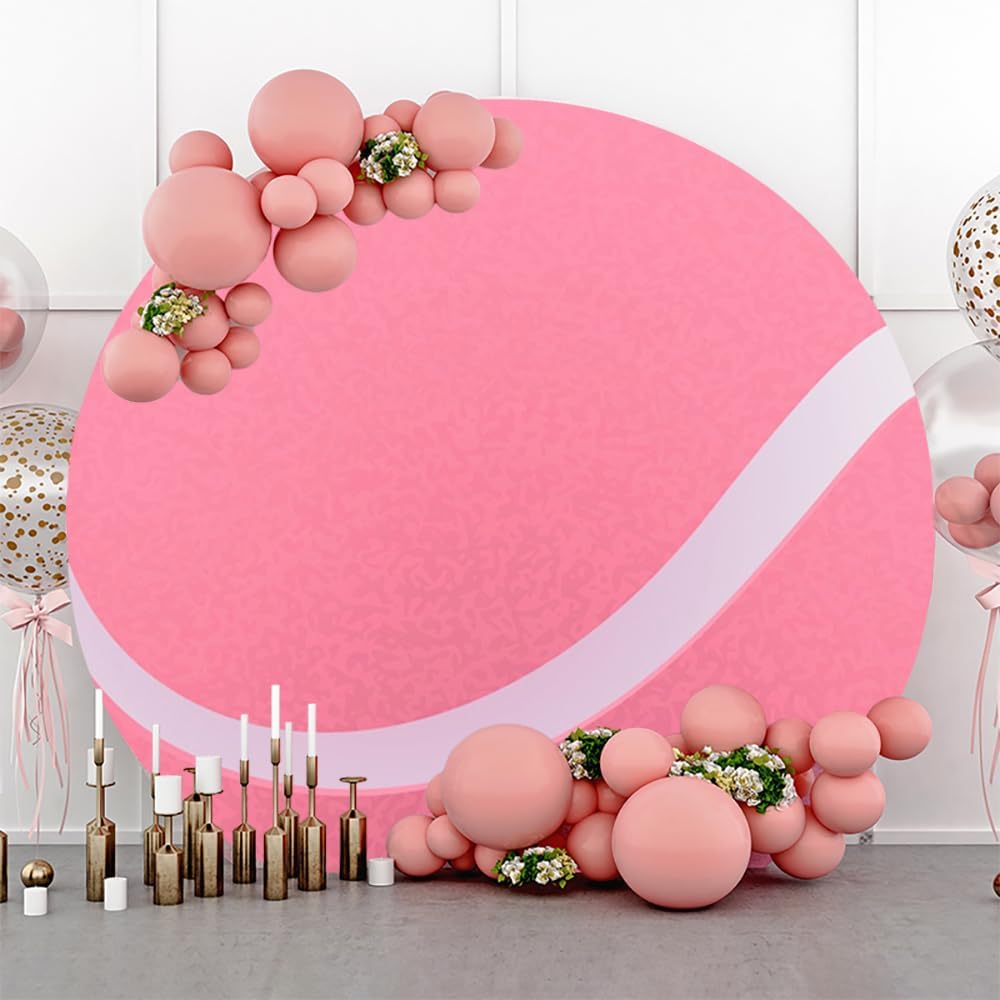 Leyiyi 6.5x6.5ft Tennis Round Backdrop Cover Polyester Pink Tennis Balls Photography Background Sports Themed Birthday Party Decoration Tennis Ball Stadium Game Background Studio Props Photo Booth
