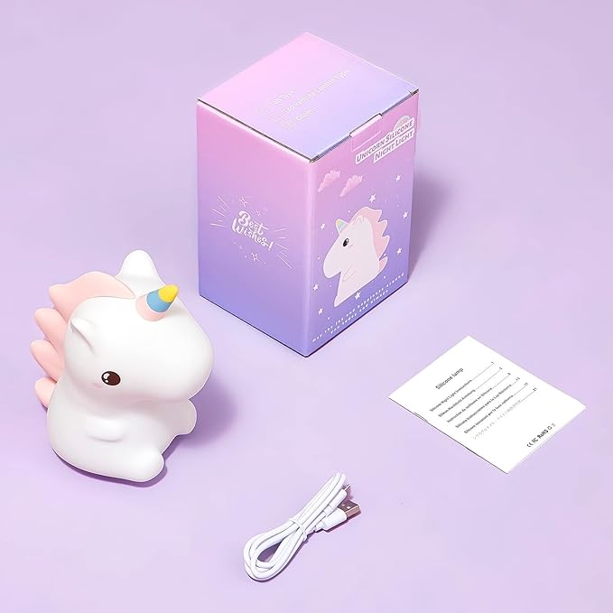 Unicorn Toys for Girls Age 4-6, 16 Colors Night Light for Kids Night Light, Silicone+Dimmable Toys for Girls, Toddler, Baby, Rechargeable Nightlight for Kids Room