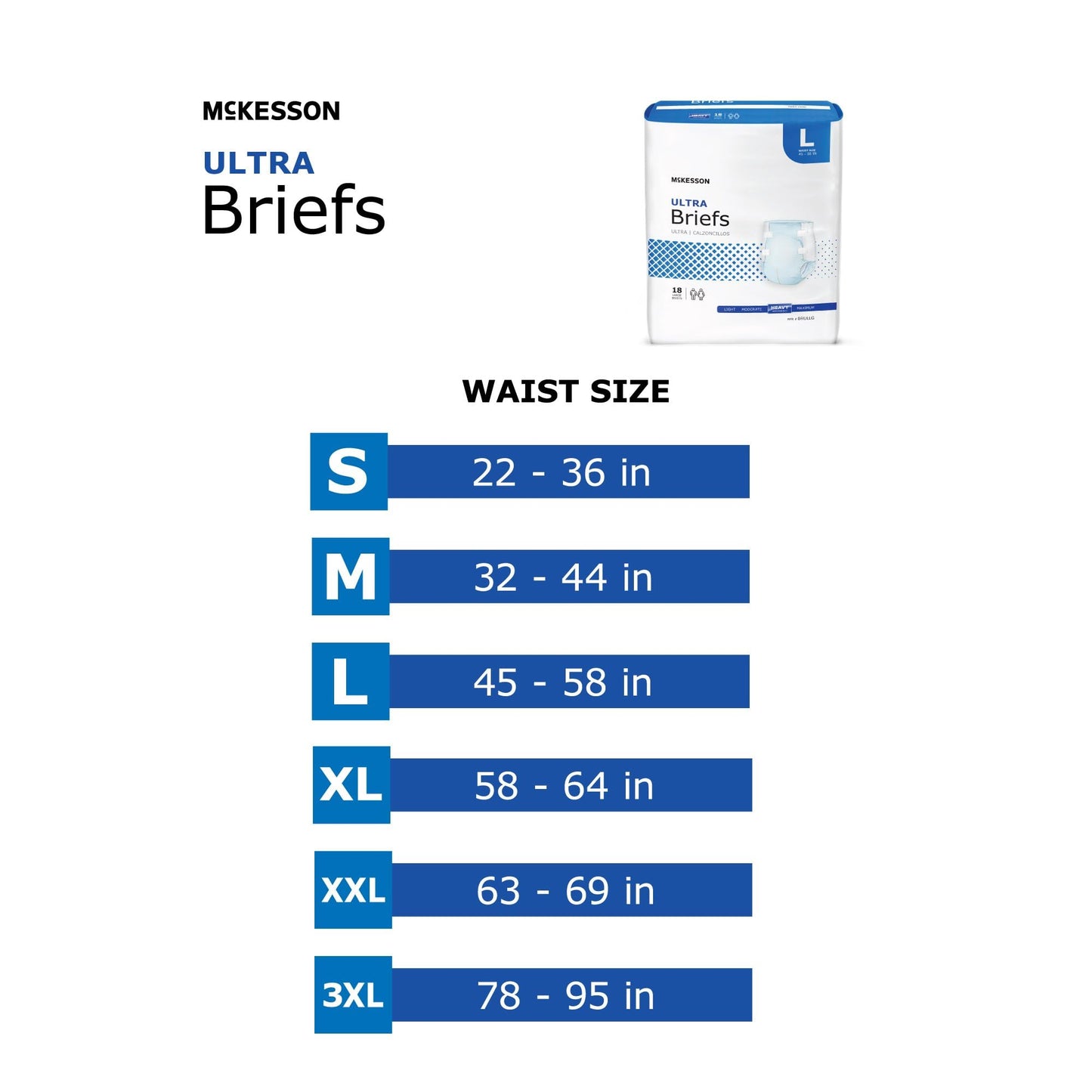 McKesson Ultra Briefs, [8 Count], 3XL, Up to 95 in. Incontinence Adult Diapers with Tabs, Heavy Absorbency, Unisex, Disposable, Elastic Leg Gathers and Contoured Fit for Men and Women