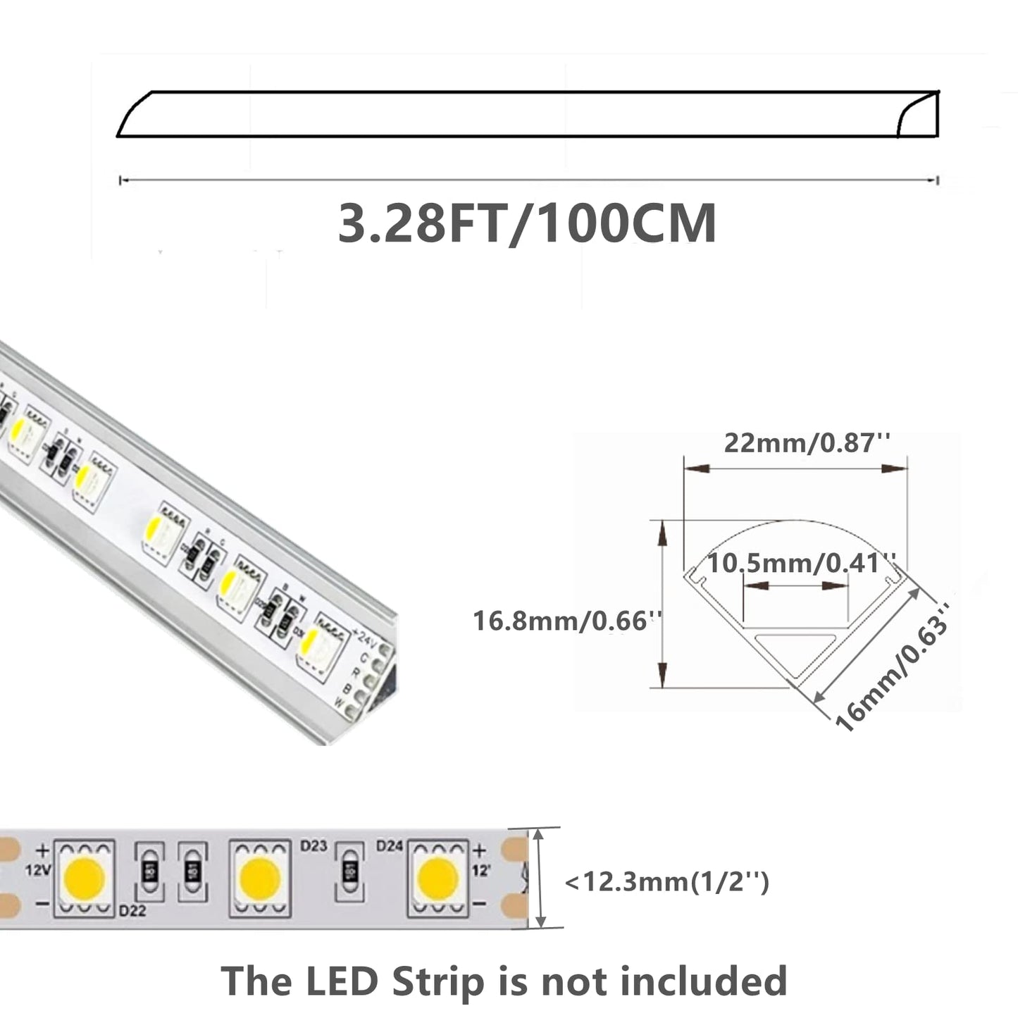 THMOOTHER 10-Pack 3.3FT 1Meter V Shape LED Strip Aluminum Channel Diffuser System, Extruded Alu Track Milky Cover with Corner Connector and Mounting Kit,Easy Cut and Installed Curved Lens Profile