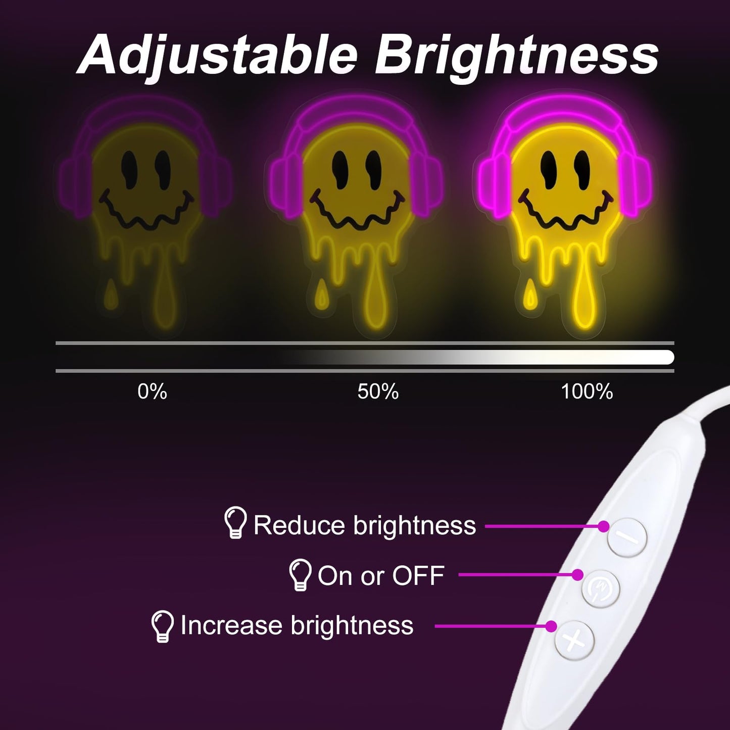 Melting Smile Face With Headphone Neon Sign For Wall Decor Neon Smile Light Signs For Kids Room Bar Party Bedroom Decor Lamp Personalized Gifts Kids Room  Wedding Decoration  Holiday Gift-Pink