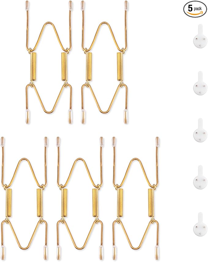 Bilillo 5 Pack Plate Hangers for The Wall, Suitable for 4-5 inch Art Plate, Stainless Steel Invisible Heavy Duty Wire Plate Holder with Wall Hooks, Plate Hangers for Displaying Plates, Platter, Dish