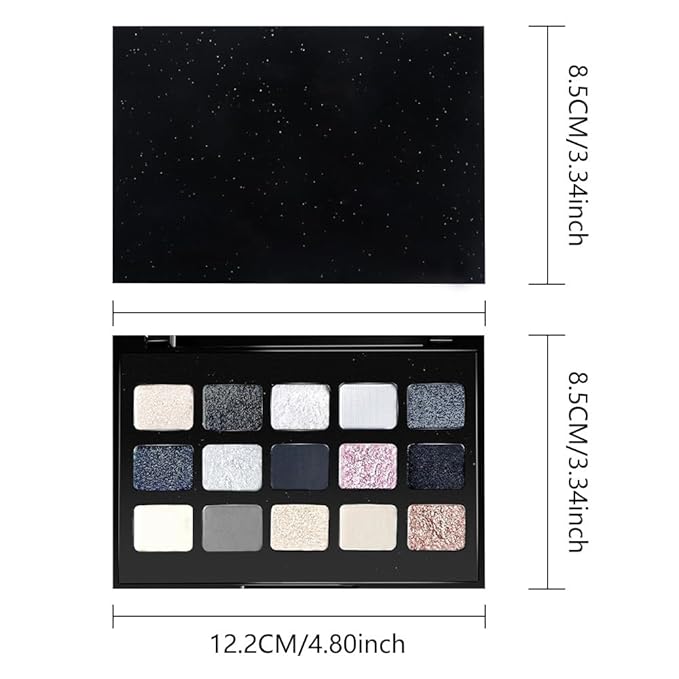 SUAKE 15 Colors Matte Shimmer Pearlescent Eyeshadow Palette for Eye Makeup,High Pigmented Smoky Dark Punk Metal Eye Shadow Primers Powder, Flashing sombras de ojos for Cosplay - Black Gold Blue Brown