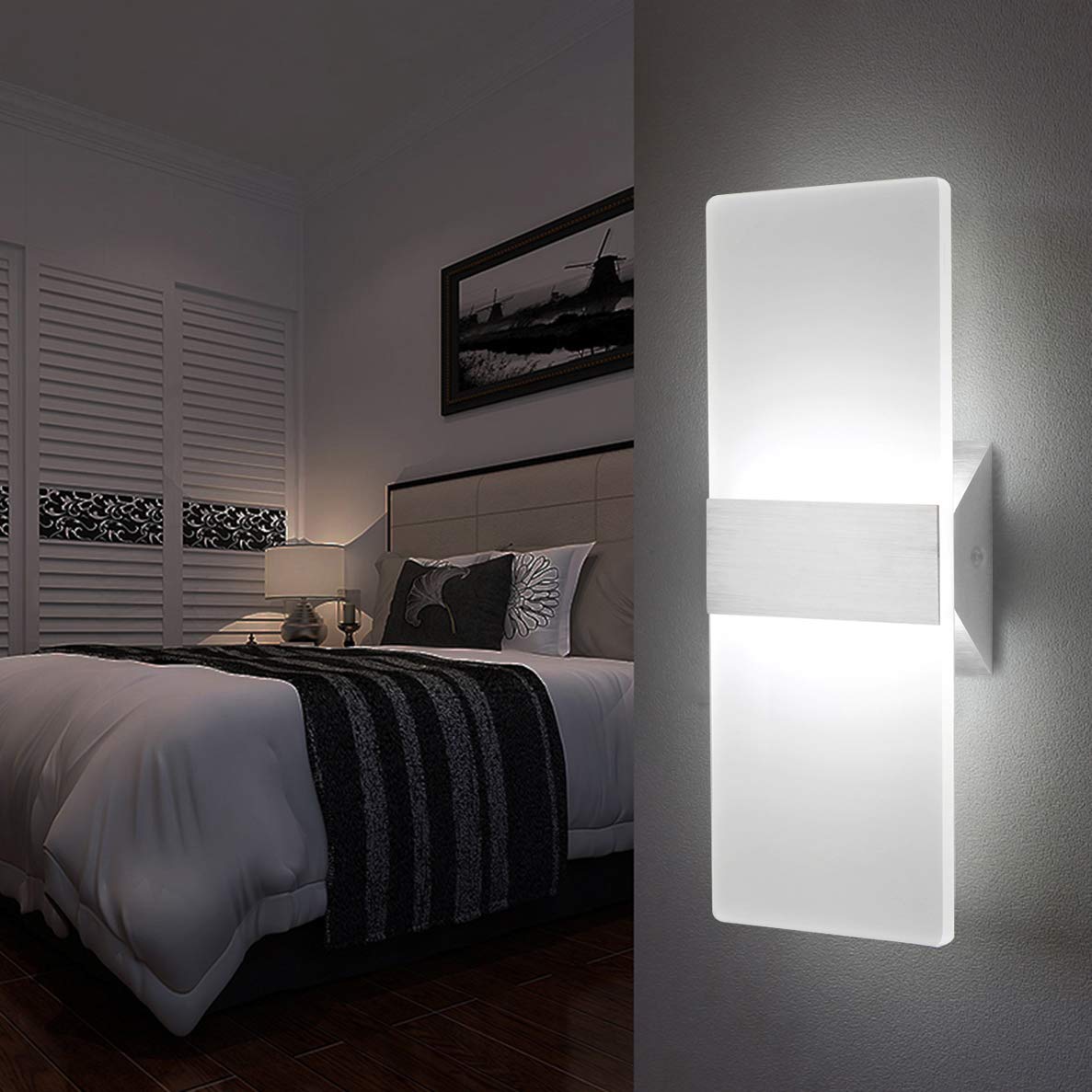 Changm Led Acrylic Wall Sconce 12W Up Down Lamp Cool White For Bedroom, Corridor, Stairs, Bathroom - 1 Pack