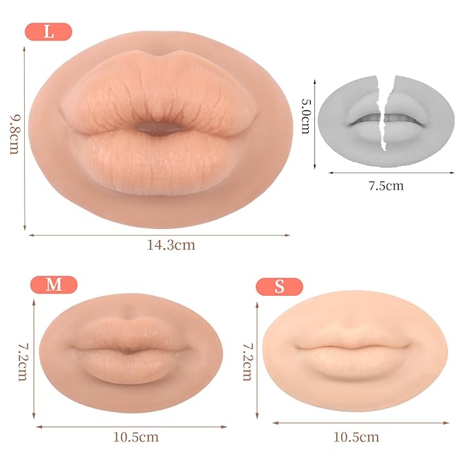 3D Silicone Fake Lips Large with Lipstick for Makeup Tattoo Practice Realistic Artificial Lip Mannequin for Beginners Artists (Thick Big Lip,Tan)