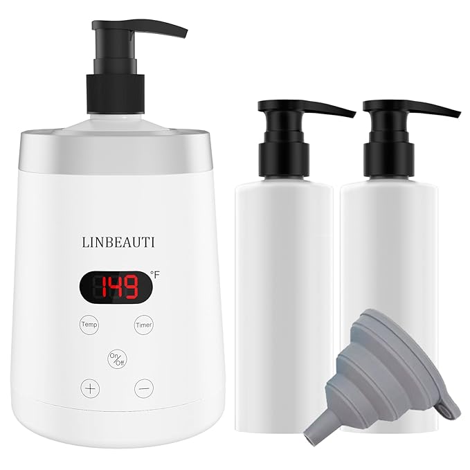 Massage Oil Warmer Bottle Professional Lotion Heater for SPA, Automatic Heated Lotion Cream for Salon, Barber Shops, Home, with Two Oil Bottle Dispenser (white)