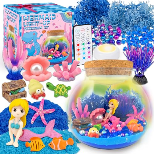 7july Mermaid Terrarium Craft Kit for Kids - LED Night Light Up & Remote Mermaid Birthday Gifts Toys for Girls Age 5 6 7 8...