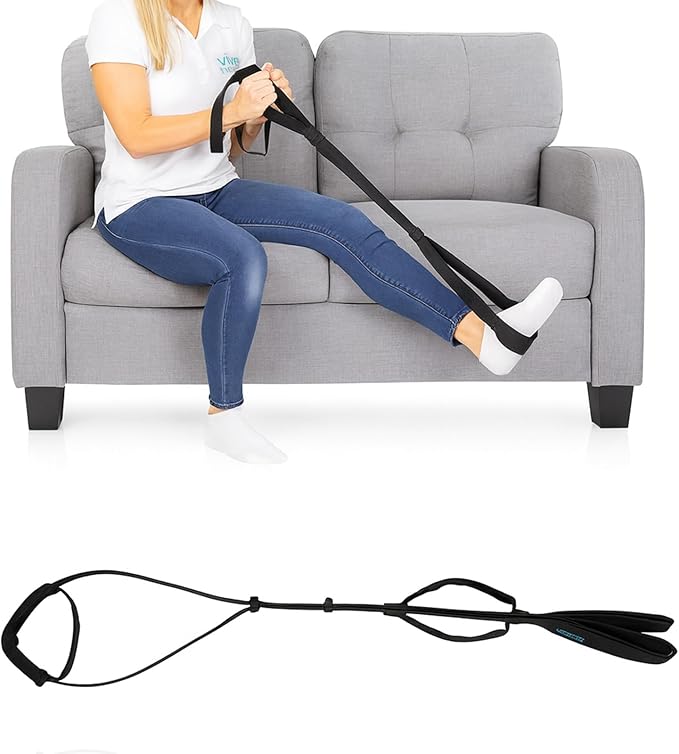 Vive Proflex Strap - Physical Therapy Leg Lifter Assist with Nylon Webbing for Recovery, Stretching - Loop with Hand Grips...