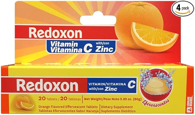Redoxon Vitamin C with Zinc Orange Flavored Effervescent Tablets 20 Ea 2.82 Oz (Pack of 4)