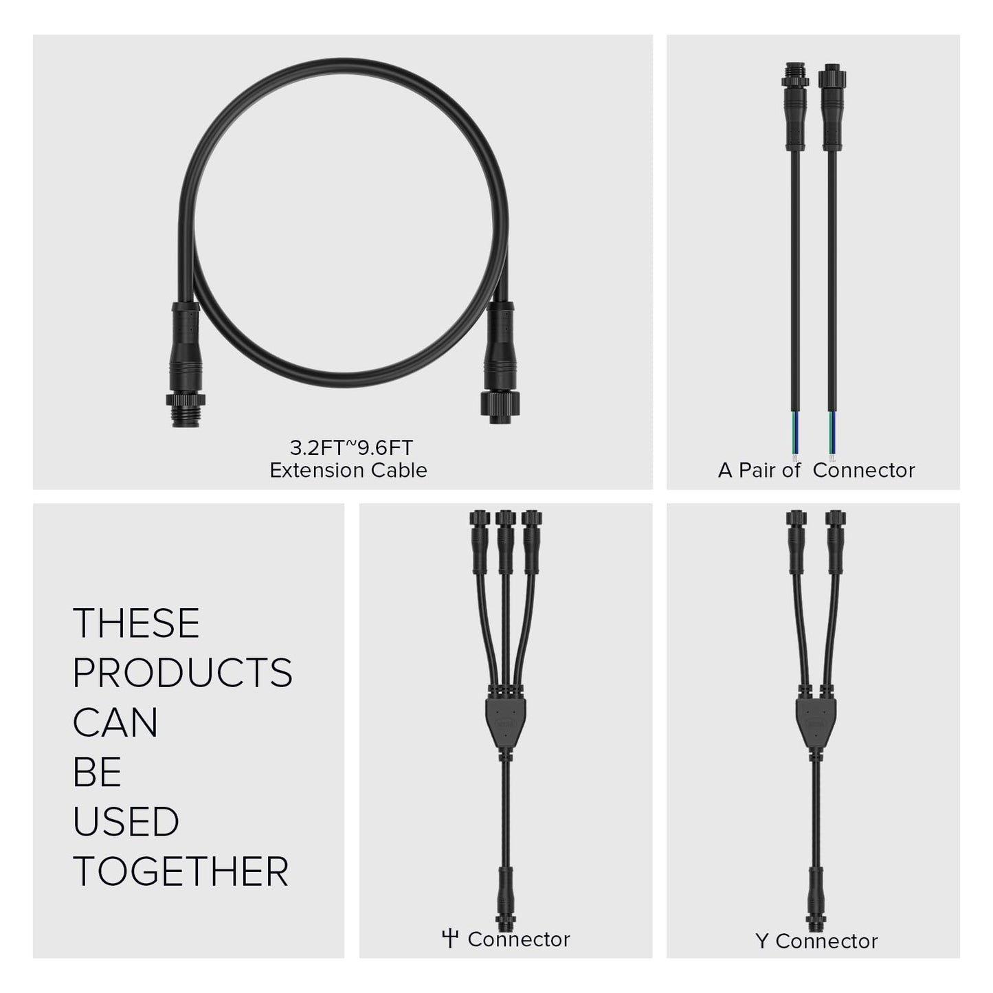 Btf-Lighting 3 Core 3 Pin Small Size Ip68 Y Shape 1 Male-Divided-2 Female Splitter Connctor Black Plastics 18Awg 15Mm Metal Metal Nut Support All Btf-Lighting 3 Pin Small Size Ip68 Connector