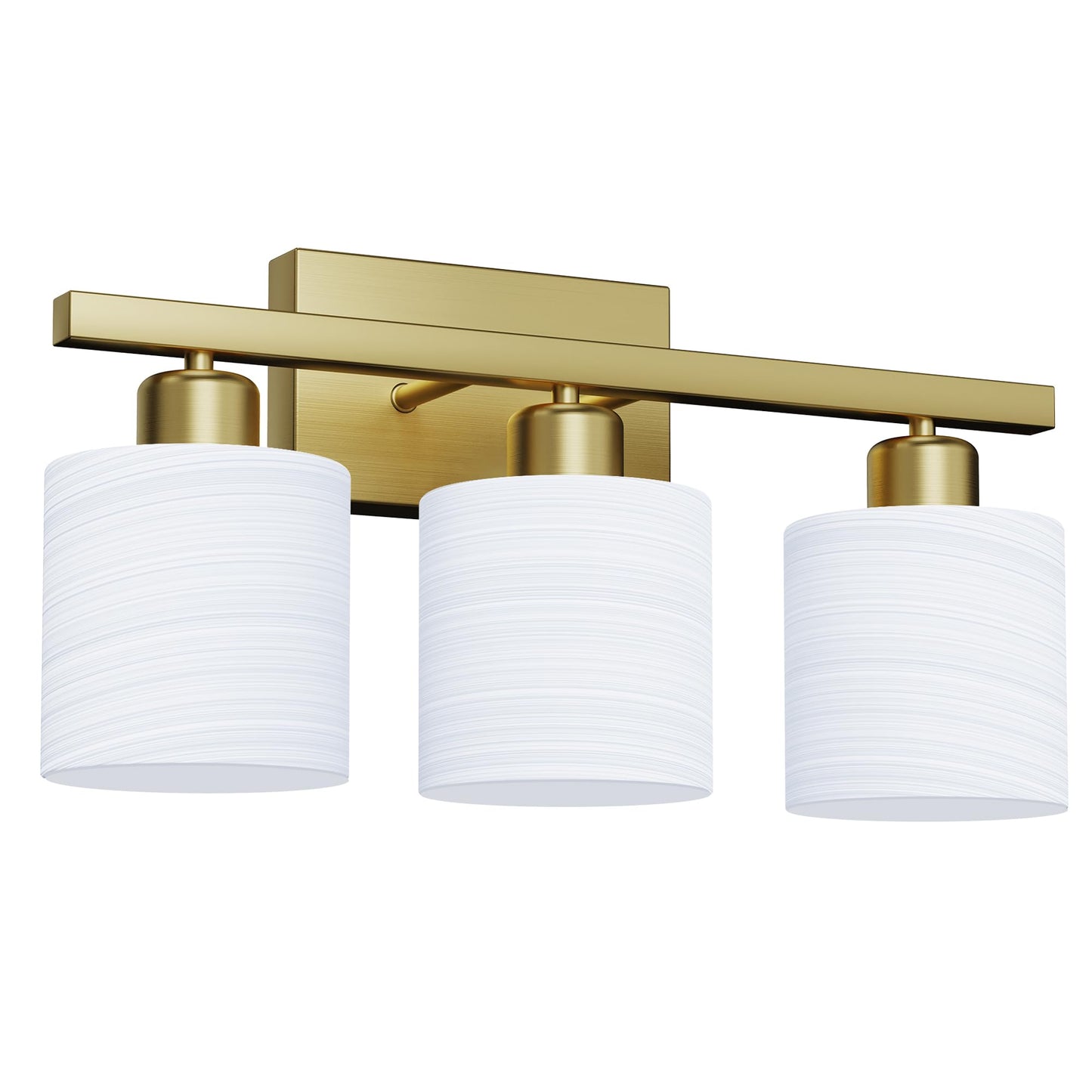 PARTPHONER Bathroom Light Fixtures, Bathroom Lighting Fixtures Over Mirror, Interior Classic Vanity Lights, Modern Vanity Light with Textured White Glass Shade, Brushed Gold, 3-Light