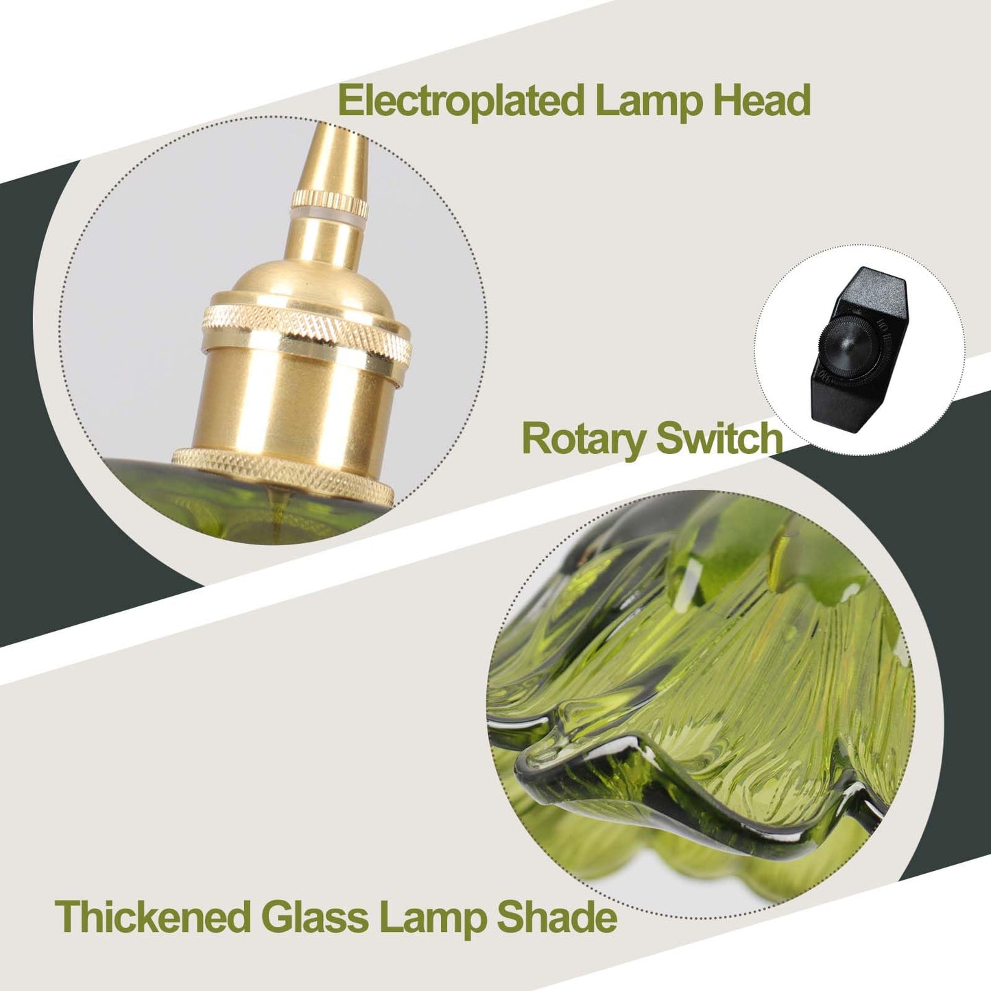 Loiogohot Plug In Pendant Light Fixtures Hanging Light Fixture Corded On/Off Switch 11 Inch E26 Green Glass Lampshade Pendant Lighting For Kitchen Island  Bedroom  Dining Room