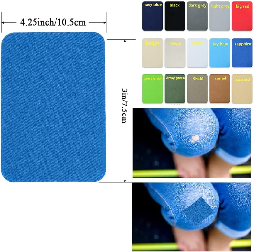 12PCS Fabric Iron on Patches Inside & Outside Strong Glue 100% Cotton Repair Patch for Clothes Pants Mending and Decorating, Grey