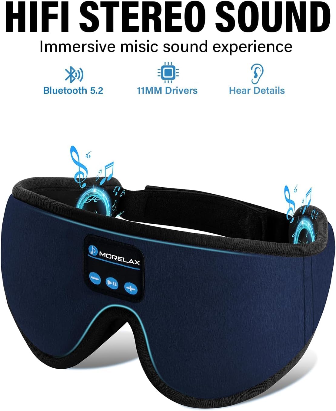 Sleep Mask with Bluetooth Headphones, 3D Sleep Mask Wireless Music Eye Mask for Sleeping Side/Back Sleepers Sleep Headphones Gift (Azure)