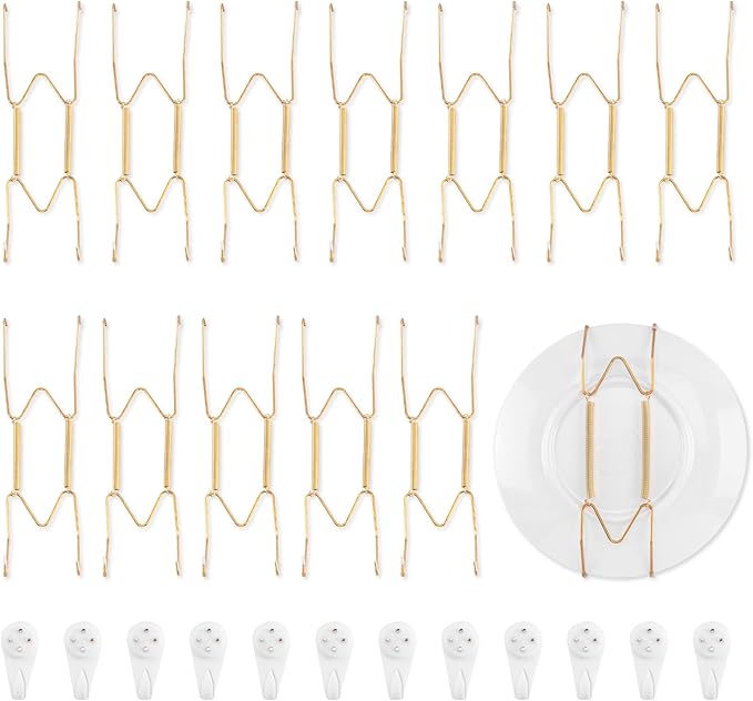Bilillo 12 Pack Plate Hangers for the Wall, Suitable for 8-10 inch Art Plate, Stainless Steel Invisible Heavy Duty Wire Plate Holder with Wall Hooks, Plate Hangers for Displaying Plates