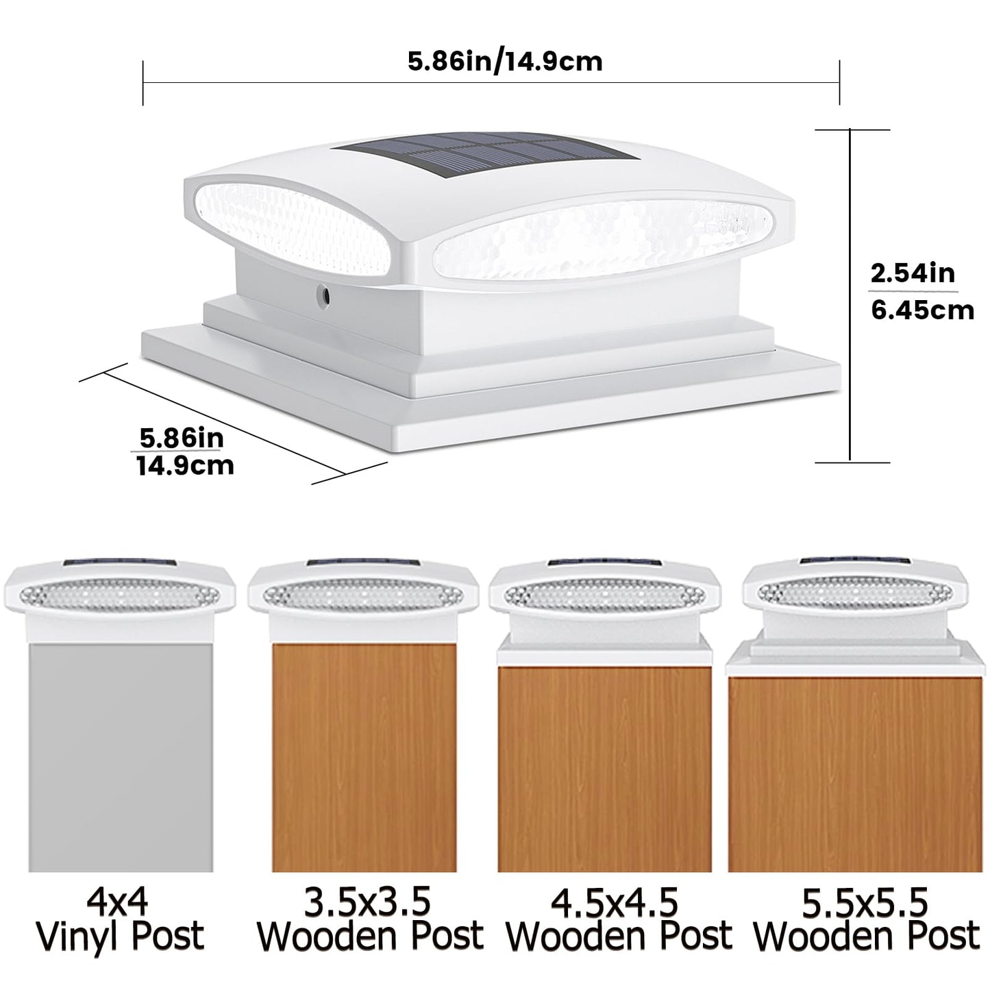 SIEDiNLAR Solar Post Cap Lights, 24 LED, 2 Modes, 6 Pack, White, Model SD1064W-6PK, for 4x4 5x