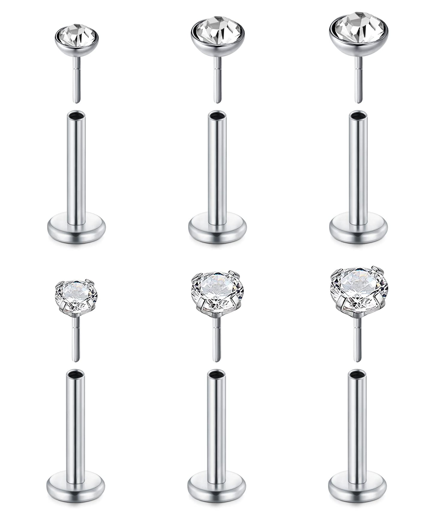 D.Bella 18G 20G Threadless Push in Nose Studs for Women Surgical Steel Straight Bar Nose Rings Studs 2mm 3mm 4mm Diamond CZ Nose