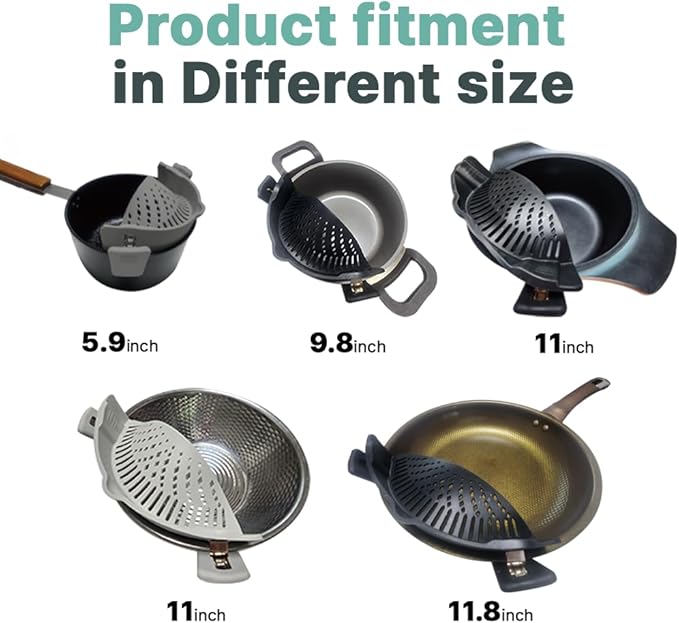 Silicone Clip On Strainer for Pots and pans, Clip on Food Strainer for Pasta Meat Vegetables Fruit Rice Silicone Kitchen Colander [2-Pack]
