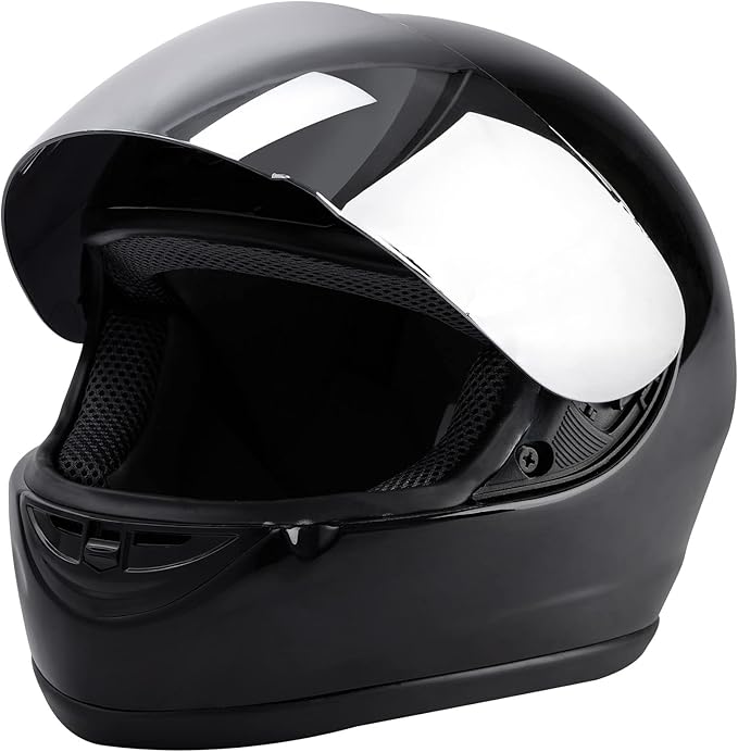 TCMT Gloss Black DOT Flip up Full Face Street Dirt Bike ATV Off-Road Motorcycle Motocross Helmet with Open Face Sun Shield