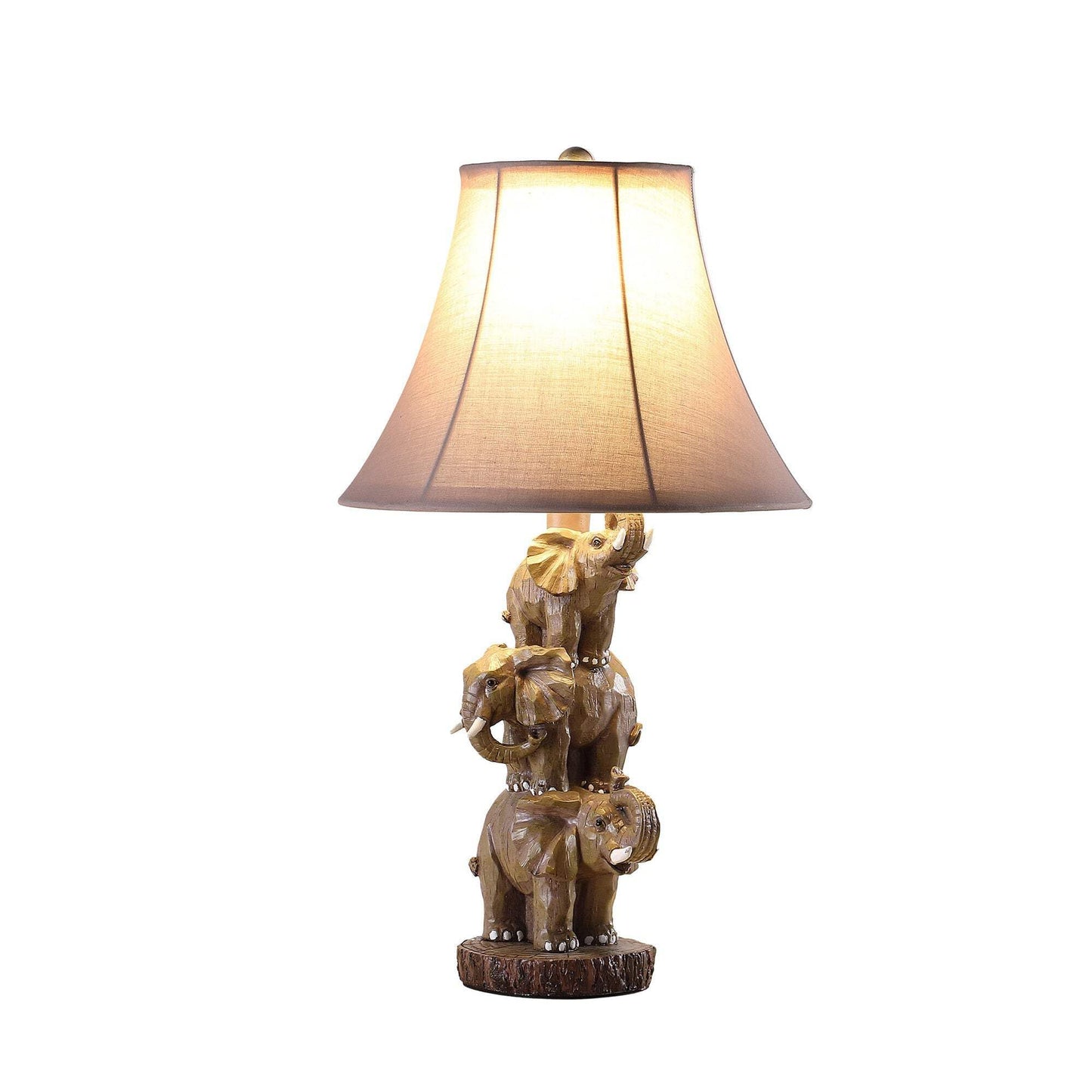 HomeRoots Elephant Trio Table Lamp with Brown Bell Shade, 21 x 11.75 x 11.75 in, Model 524261