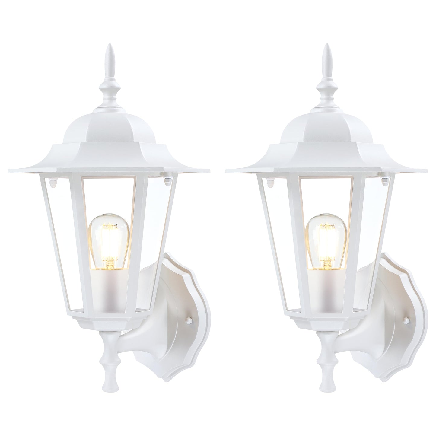 GRUENLICH Outdoor Wall Lantern, Aluminum Sconce, Waterproof, E26 Base, 14 Inch, White Finish, 2 Pack, Model GR-WL003-WT-2PK