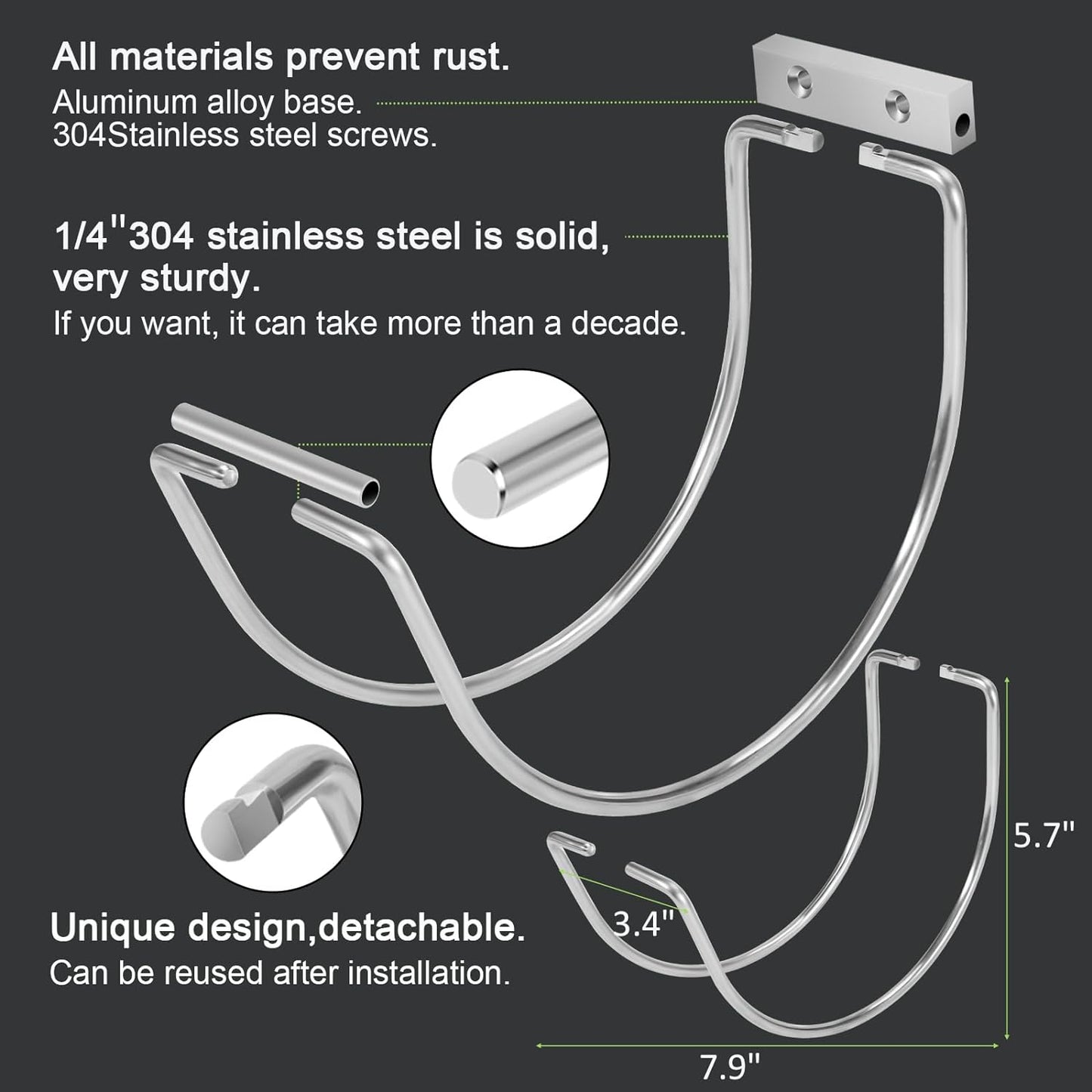 Garden Hose Holder Water Hose Hanger Wall Mounted,304Stainless Steel Solid Hose Hook Holds Up to 150Ft Garden Hose, Expandable Hose, Water Hose -Black