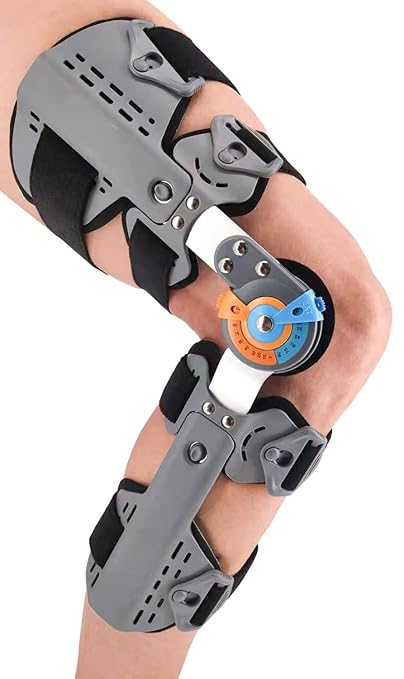 Hinged Knee Brace ROM Post Op Knee Immobilizer Adjustable Knee Immobilizer Support with Side Leg Stabilizers for Men and W...