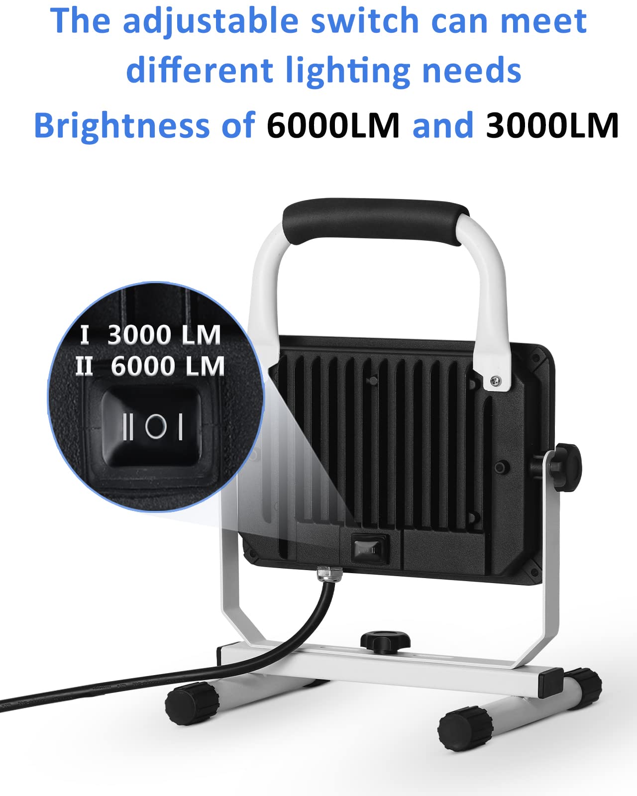 UFOND 6000 Lumen LED Work Light, 60W Waterproof Flood Light, Adjustable Brightness, Model WL-PFB-1X60W, White/Black