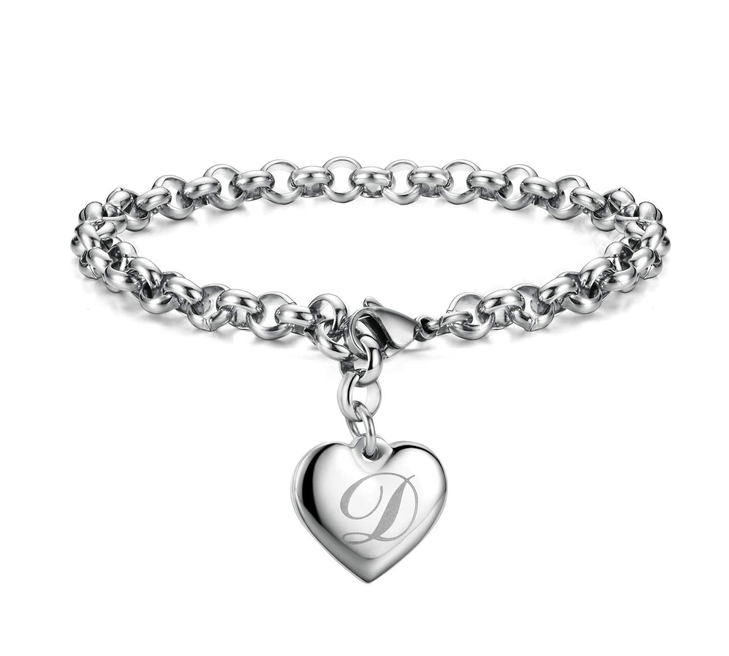 Monily Initial Charm Bracelets for Women Stainless Steel Charm Bracelets for Women Letters D Alphabet Heart Bracelet Jewelry Gif