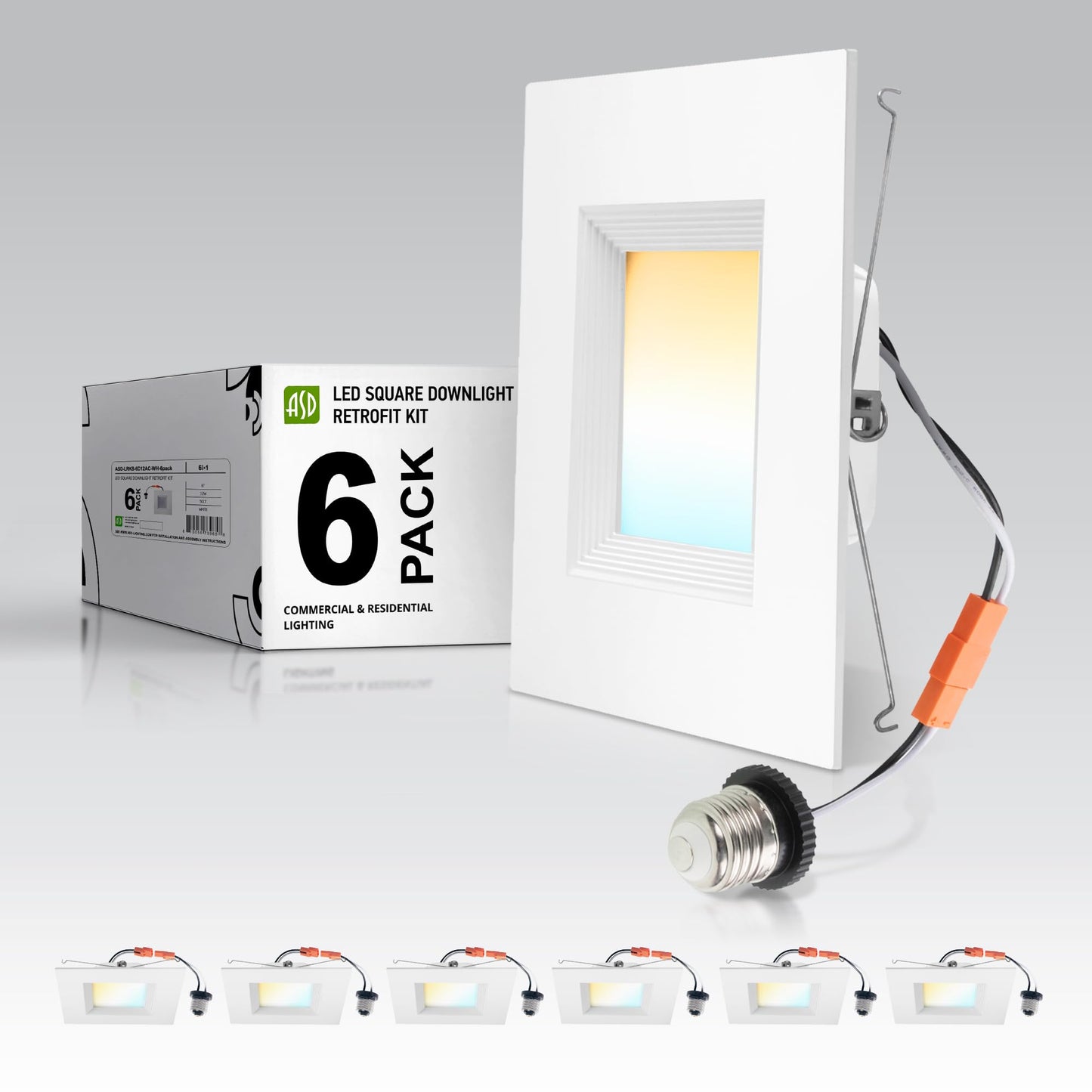 ASD White 6 Inch Retrofit LED Square Recessed Lighting - 12W 1050LM 2700/3000/3500/4000/5000K Selectable Dimmable LED Downlight,