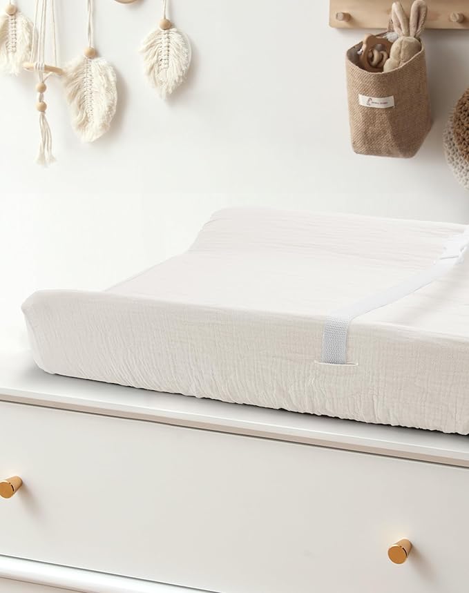 Changing Pad Cover for Baby Boy Girl 2 Pack, Muslin Changing Table Pad Covers with Boho Style, Neutral Nursery Bedding Essentials Soft and Breathable (Beige & Cream)