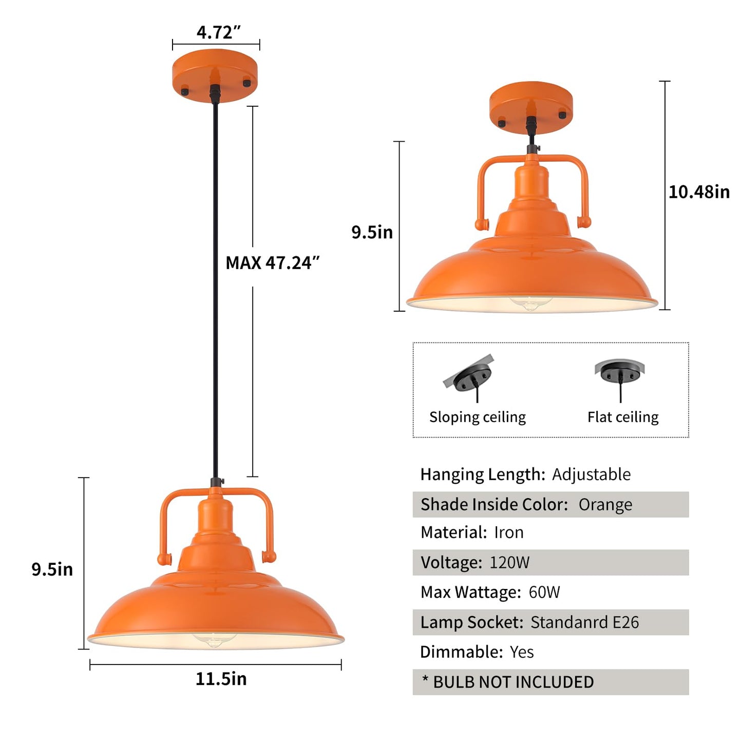 Sesiment Orange Pendant Light 12.5 Inches 3 Packs  Farmhouse Pendant Light  Industrial Pendant Lighting  Kitchen Pendant Lights  Pendant Lights Kitchen Island For Dinning Room Entryway Barn