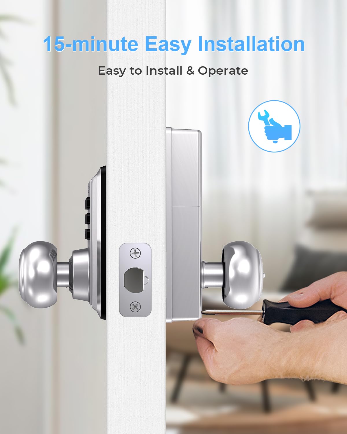 Keyless Entry Door Lock-Keypad Door Lock with Handle-Door Knob with Keypad-Electronic Digital Smart Locks-Auto Lock-Easy Installation-Satin Nickel