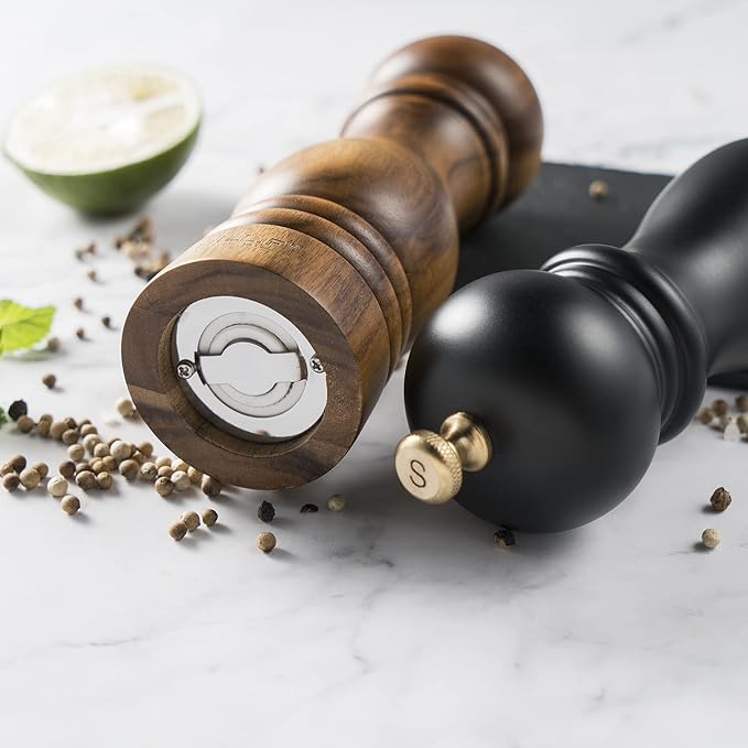BILL.F Salt and Pepper Grinder Wooden Black Pepper Mill Grinder Salt Pepper Shakers Set of 2 with Adjustable Ceramic Rotor- 7 Inch